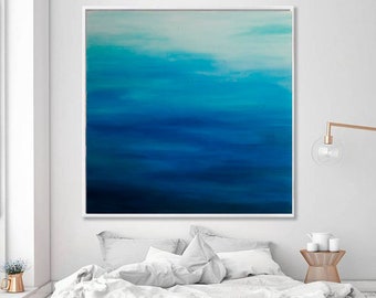 Large Abstract Painting, Oversize Blue Art Living Room, Extra Large Modern Canvas, Ocean Painting, Contemporary Wall Art Office Abstract Sea