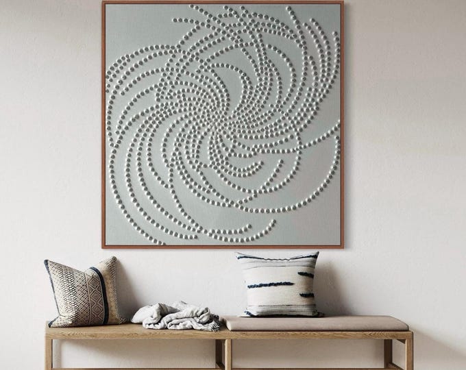Extra Large White Textured Wall Art Spiral Abstract 3D Painting Minimalist Handmade Canvas Neutral Decor