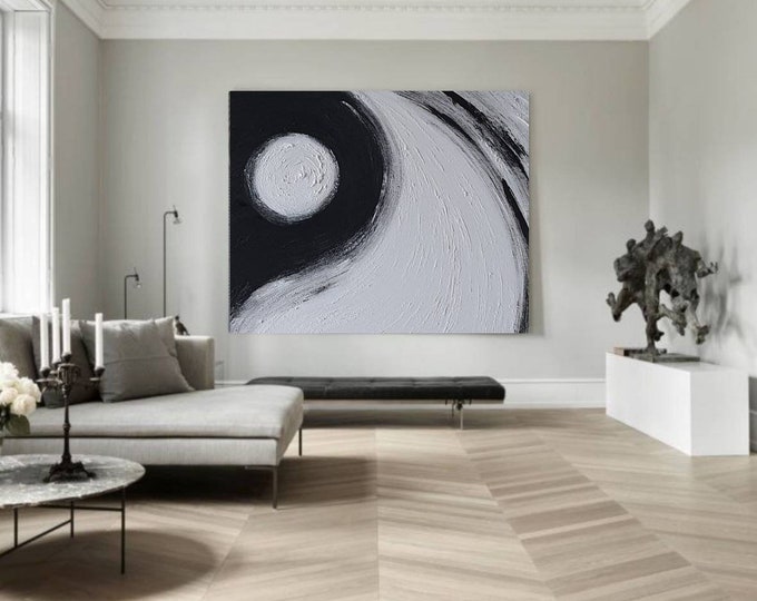 Large Black and White Abstract Painting: Textured Modern Canvas Art