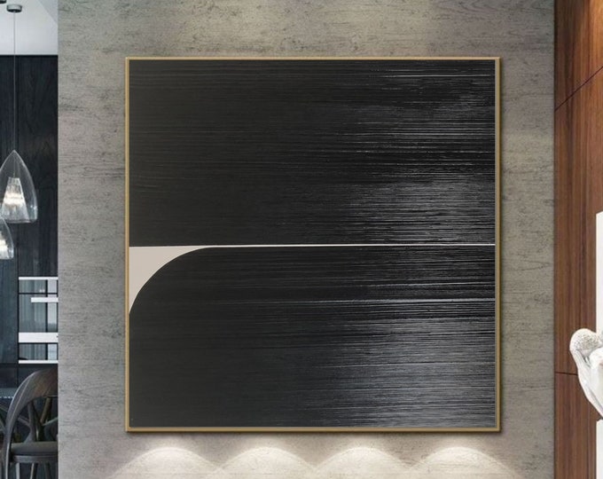 Large Black and White Abstract Textured Painting: Modern Canvas Wall Art