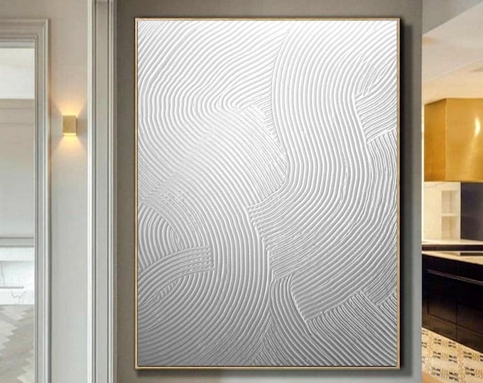 Extra Large Textured Wall Art White Abstract 3d Painting Modern Neutral Plaster Canvas Handmade Home Decor