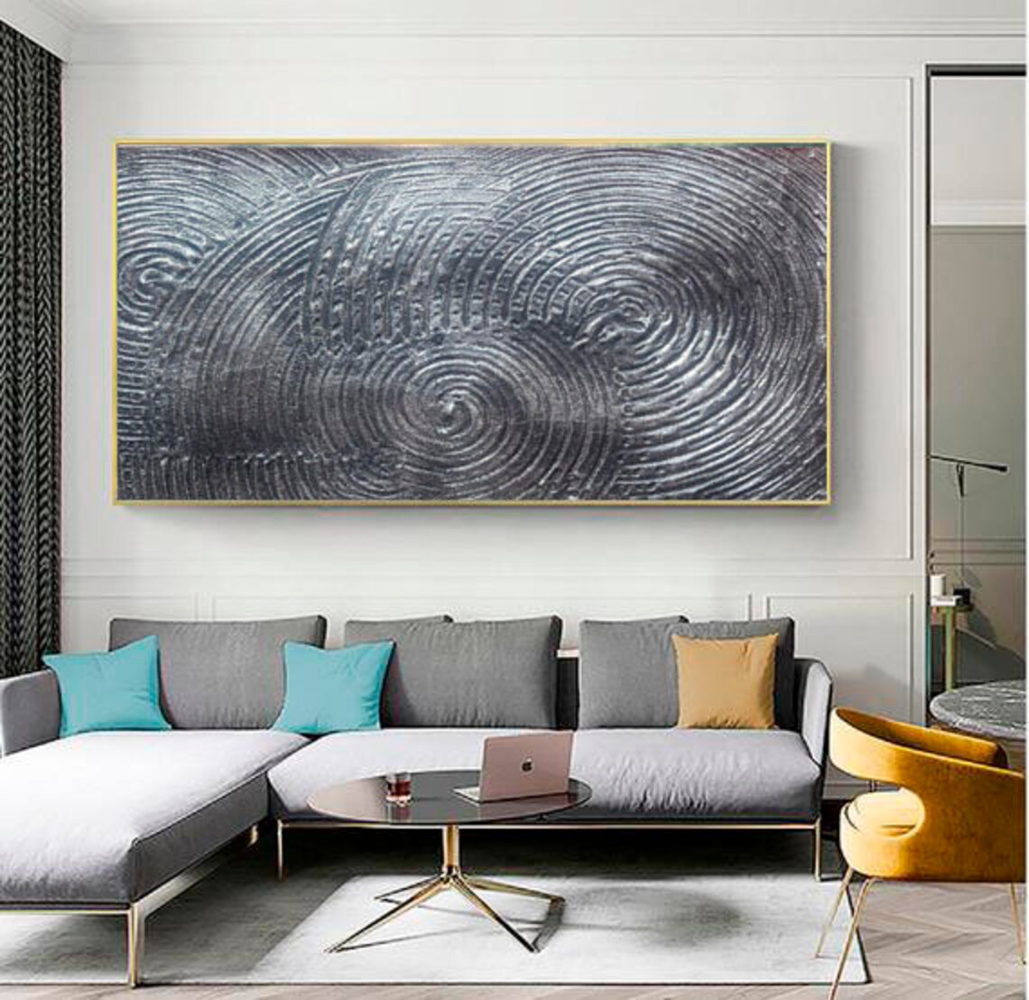 Large Painting Silver Abstract Rich Metallic Texture Etsy