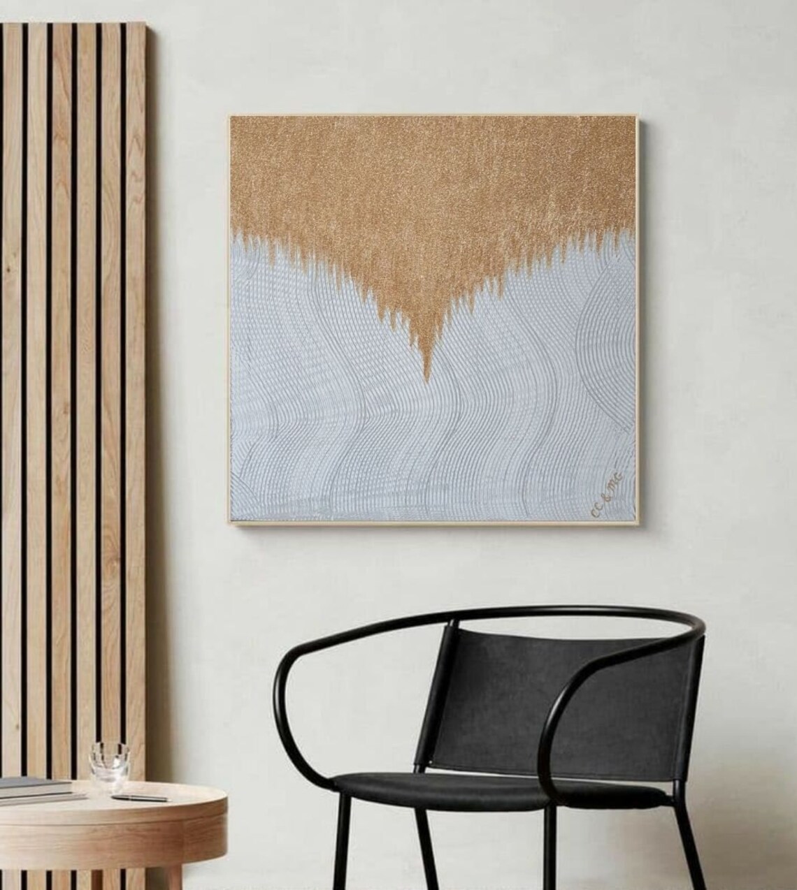 Large Shine Painting Gold Glitter Wall Art Living Room Extra Etsy