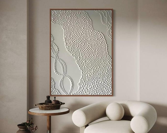 Large Textured Wall Art Oversize White Abstract Painting 3d Plaster Modern Handmade Canvas Neutral Home Decor