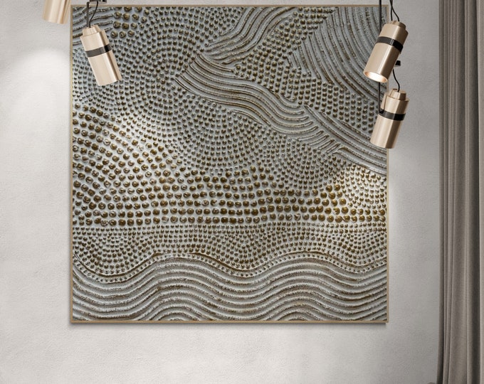 Oversized White  Bronze Abstract Painting: 3D Textured Wall Art Modern Canvas Wall Decor