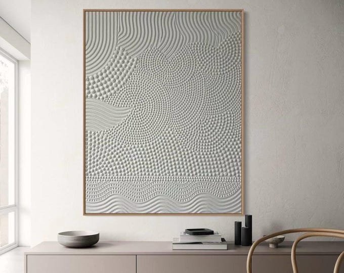 Large 3D Textured Wall Art: Handmade Dot Plaster Painting
