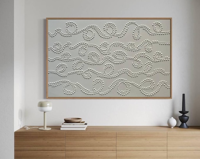 Oversized White 3D Textured Painting: Abstract Plaster Canvas Art
