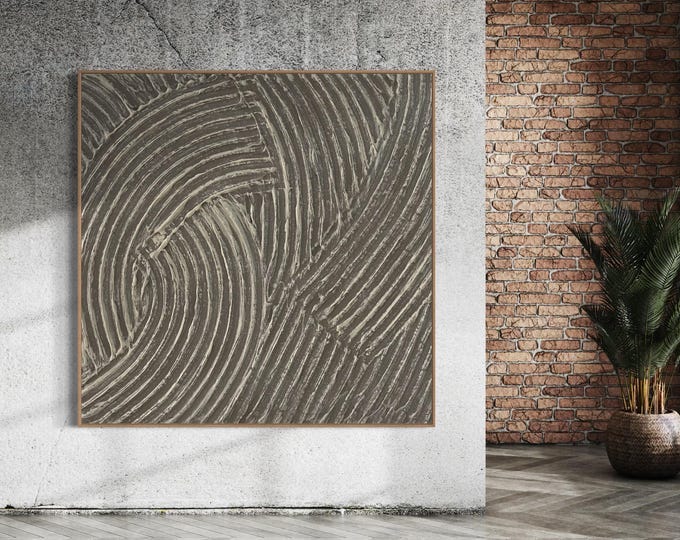 Large Beige Textured Wall Art Abstract 3dPainting Plaster Handmade Canvas Neutral Home Decor