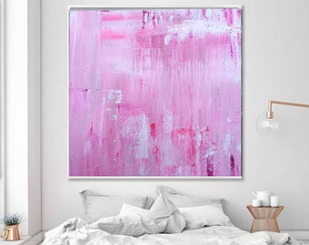 Extra Large Pink Abstract Painting Oversize original modern wall art on canvas, Fantasy wall art for living room Contemporary pink white art