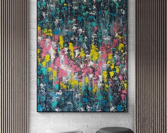 Large Colorful Abstract Painting: Modern Multicolored Canvas Wall Art