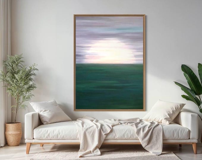 Original Abstract Seascape Painting: Oversize Sunset Canvas Art