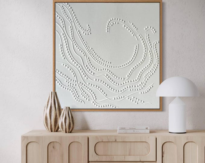 Large Minimalist White Textured Wall Art | 3D Dot Abstract Painting Handmade Canvas Wall Decor