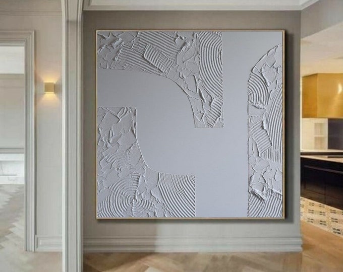 Large White Textured Wall Art Oversized 3d Painting Abstract Neutral Canvas Handmade Home Decor