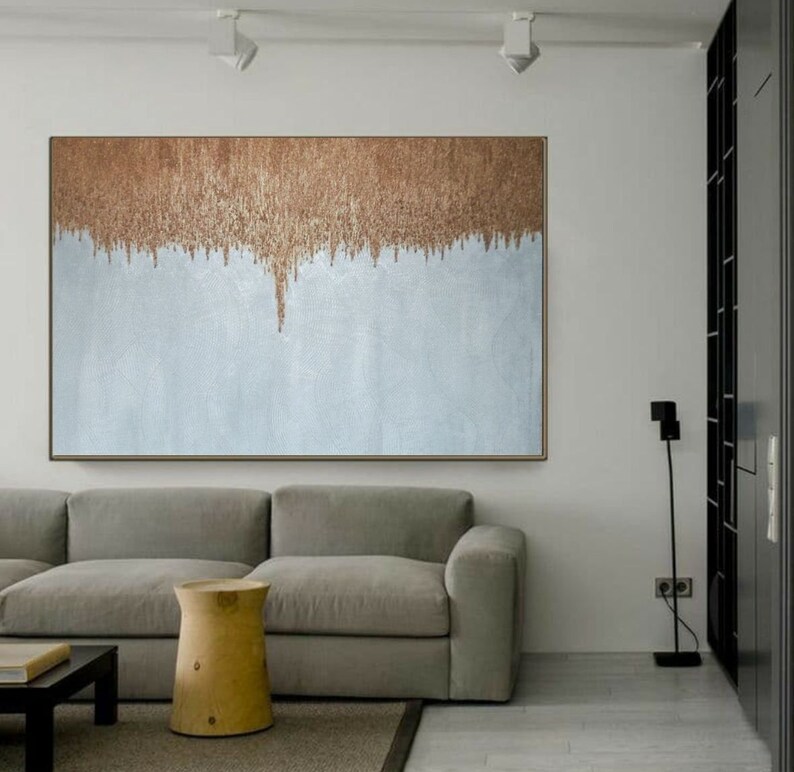 Large Painting White&silver Abstract Gold Glitter Wall Art Etsy