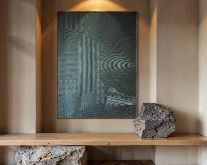 Oversized Emerald Metallic Textured Wall Art, Handcrafted 3D Abstract Painting, Modern Luxury Statement Art, Custom Size Canvas