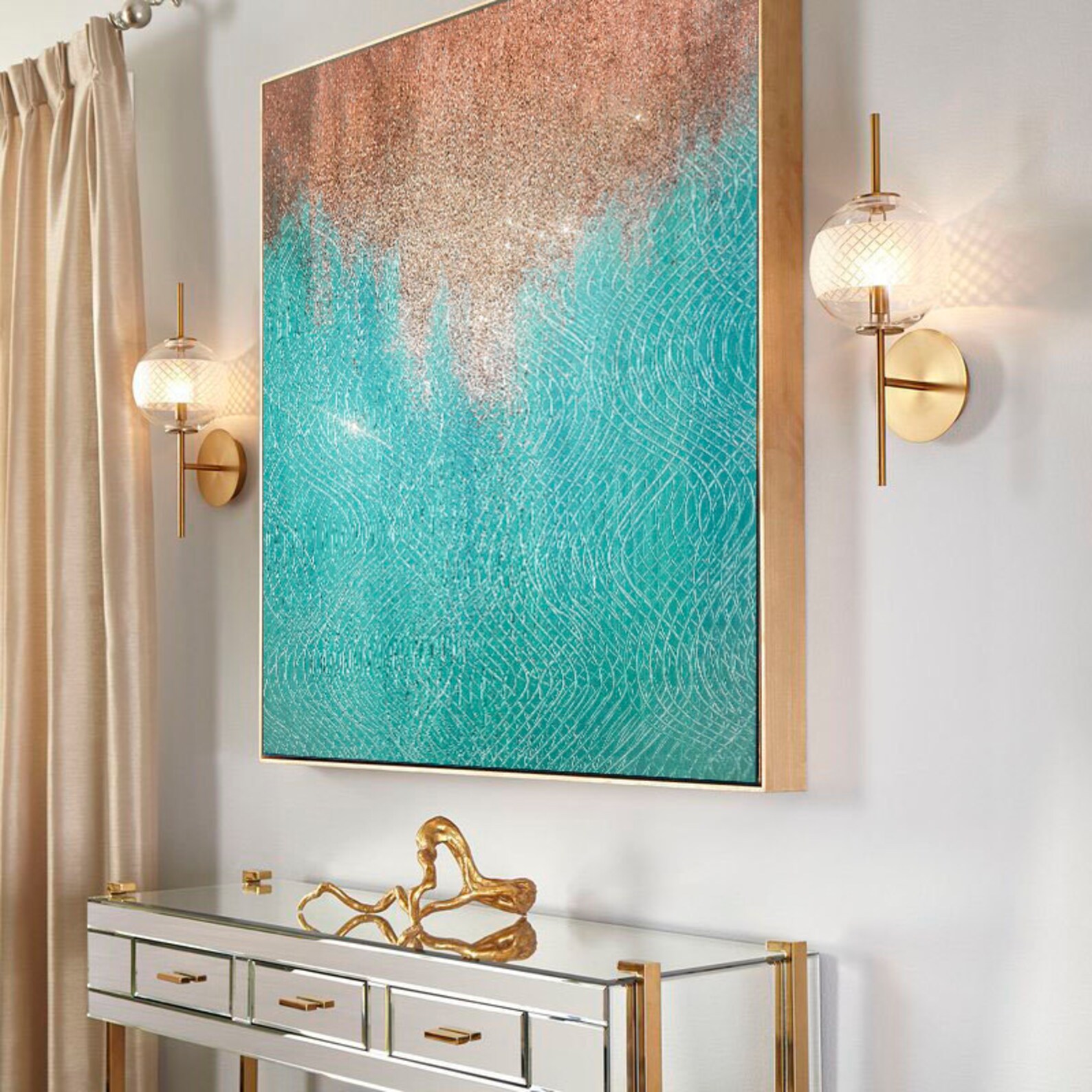 Large Shine Painting Gold Glitter Wall Art Living Room Extra Etsy