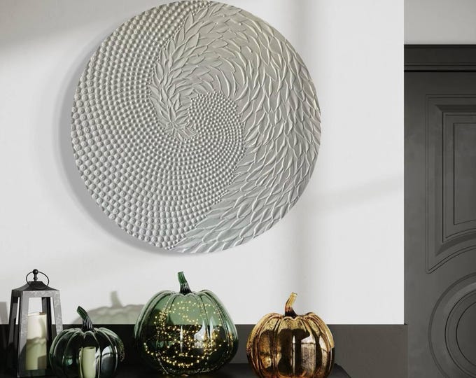 Large Circular Textured wall art, handmade minimalist abstract canvas contemporary neutral home decor