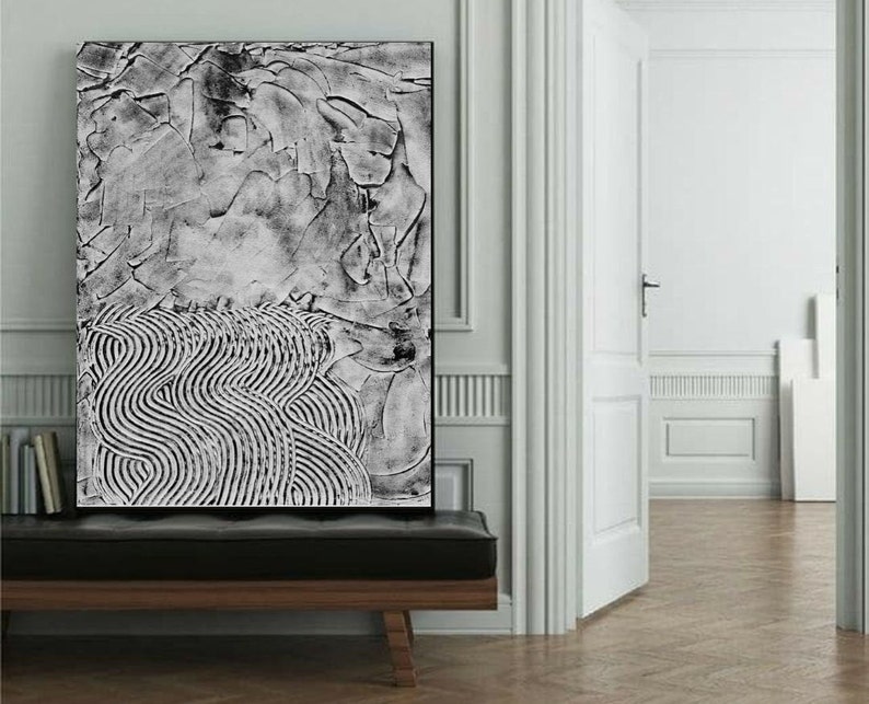 Extra Large Black & White Textured Wall Art Modern Abstract Canvas ...