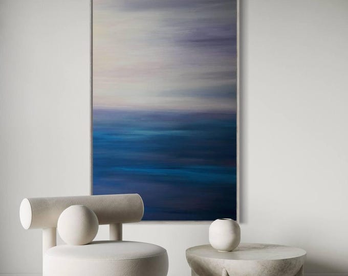 Large Abstract Seascape Painting: Modern Sunset Canvas Wall Art