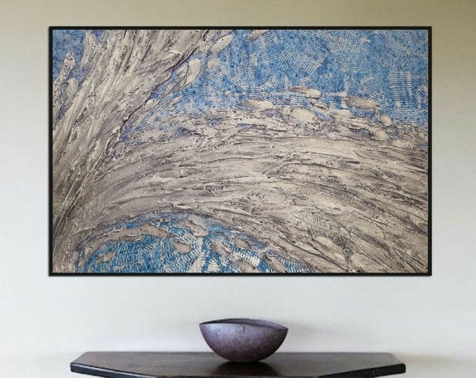 Large Abstract Painting: Turquoise, Champagne, and Golden Texture on Canvas