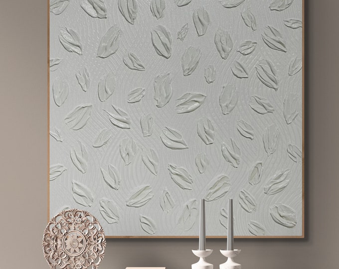 Large Textured White Wall Art Oversized Abstract Painting 3D Plaster Canvas Glitter Shine Handmade Home Decor