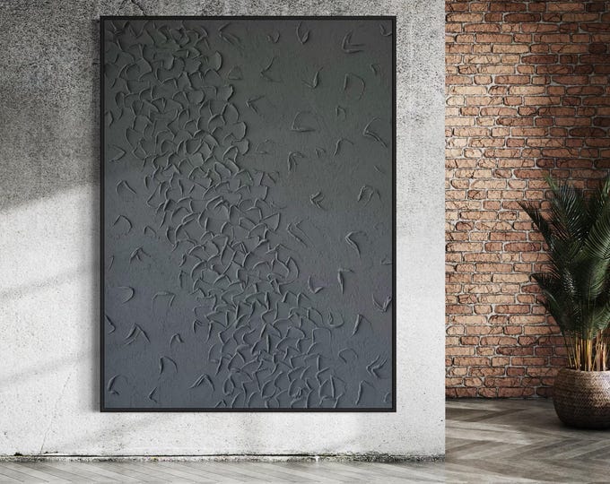 Extra Large Charcoal Abstract Painting: 3D Textured Modern Wall Art