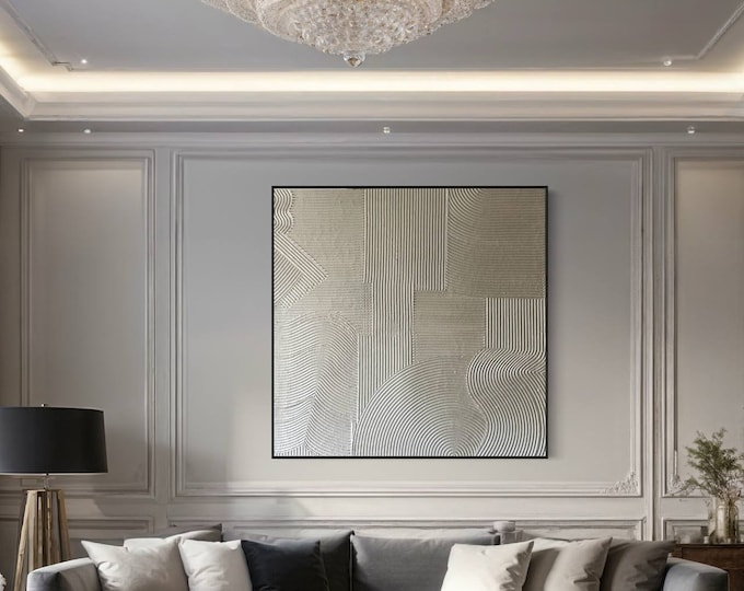 Large White Pearl Metallic Textured Wall Art Abstract 3d Plaster Painting Handmade Canvas Home Decor