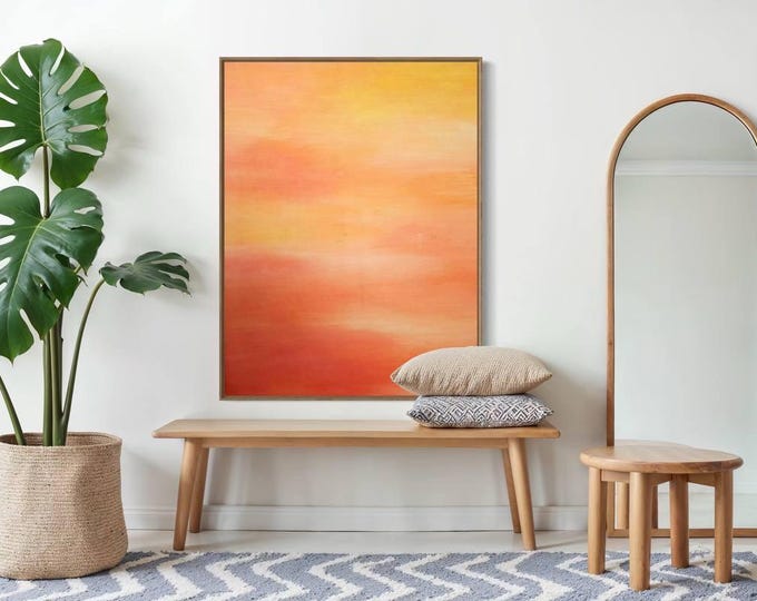 Oversized Abstract Sunset Painting: Modern Minimalist Orange Canvas Art
