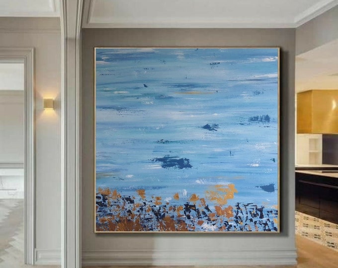 Large Abstract Seascape Painting: Modern Texture Canvas Wall Art