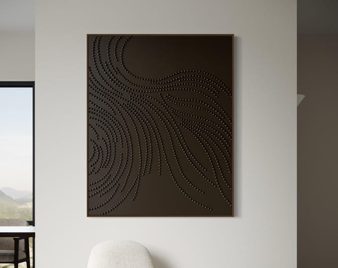 Large Textured Brown Abstract Wall Art, Sculptural Plaster Painting, 3D Dots Canvas