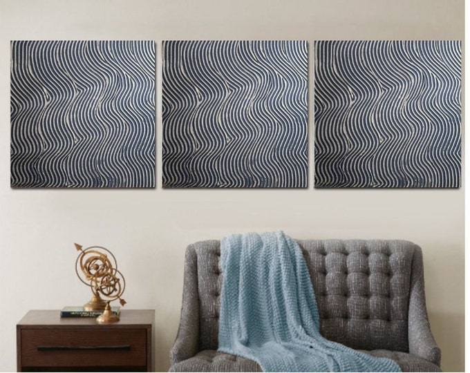 Oversize Abstract Canvas Art: Black & Gold Texture, Set of 3