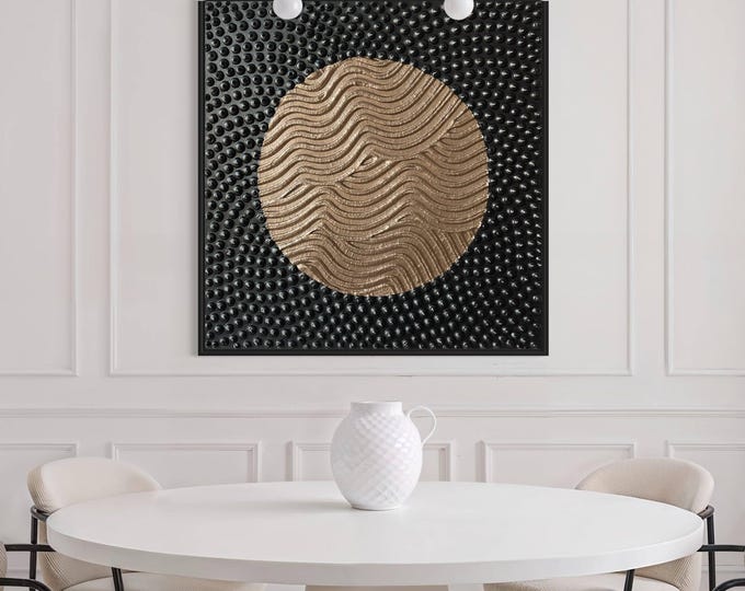 Oversized Black and Gold 3D Textured Wall Art: Abstract Canvas Painting