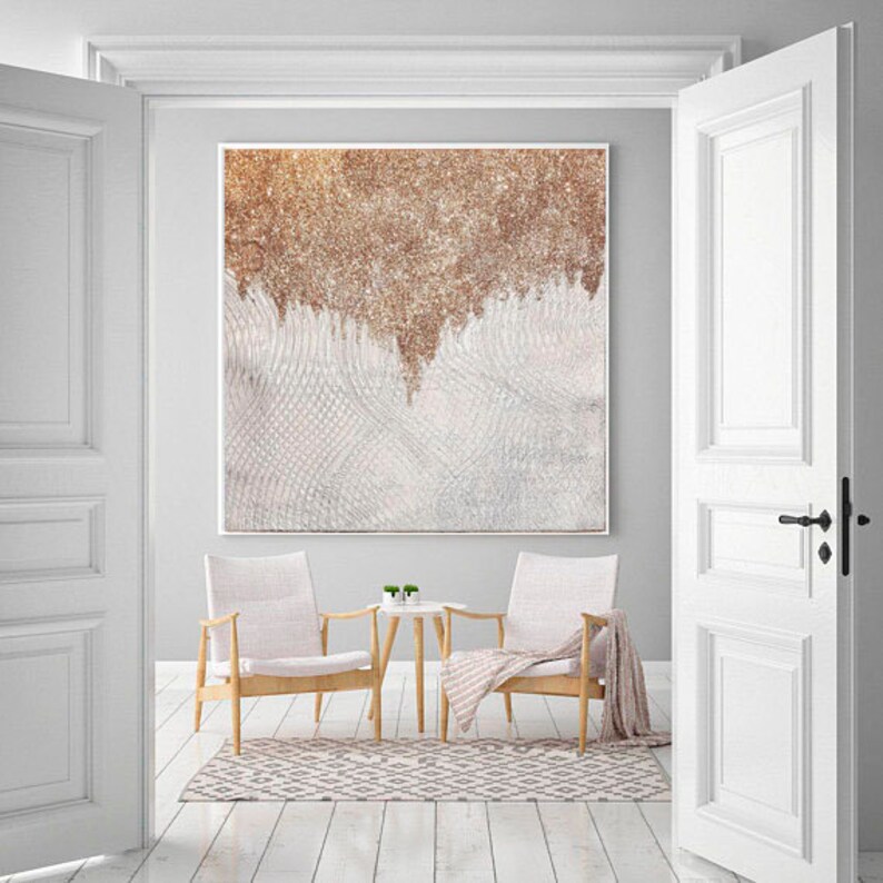 Large Shine Painting Gold Glitter Wall Art Living Room Extra Etsy