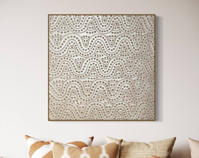 Large Textured Wall Art Golden Pearl AbstractPainting 3D Lines & Dots Handmade Canvas
