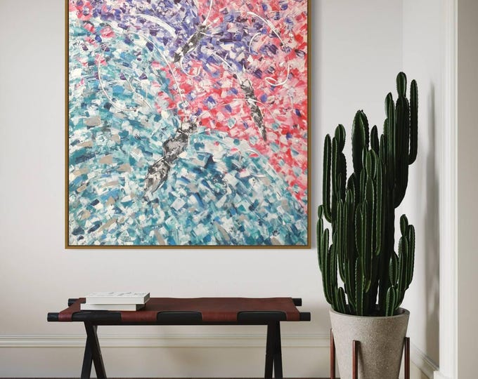 Oversized Butterfly Mosaic Painting, Abstract Palette Knife Canvas Art