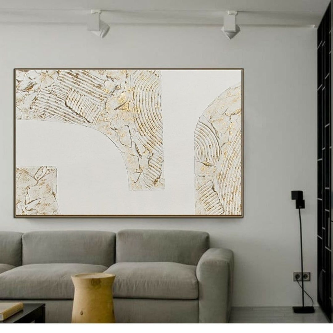 Extra Large White & Gold Abstract Heavy 3d Texture Painting, Oversize