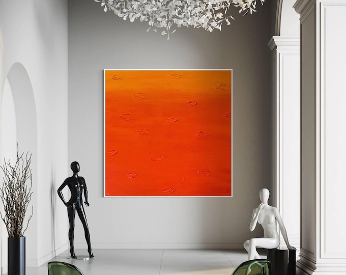 Large Orange Abstract Painting: Modern Texture Canvas Wall Art