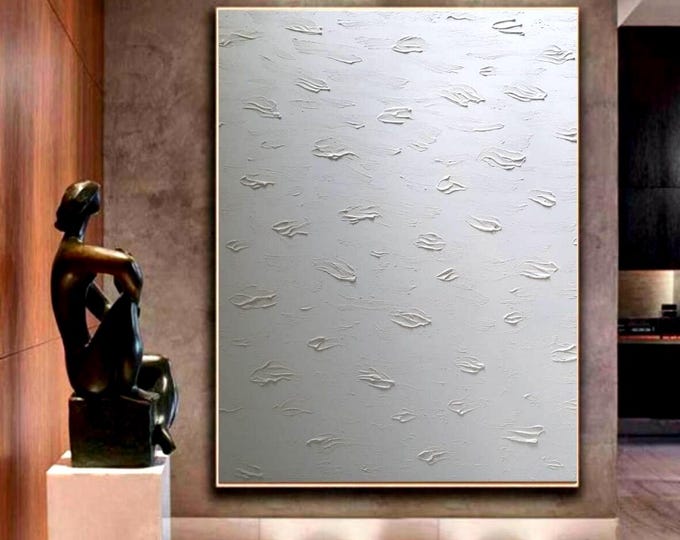 Large Textured White Wall Art Abstract 3d Painting Oversized Modern Plaster Artwork Handmade Canvas Home Decor