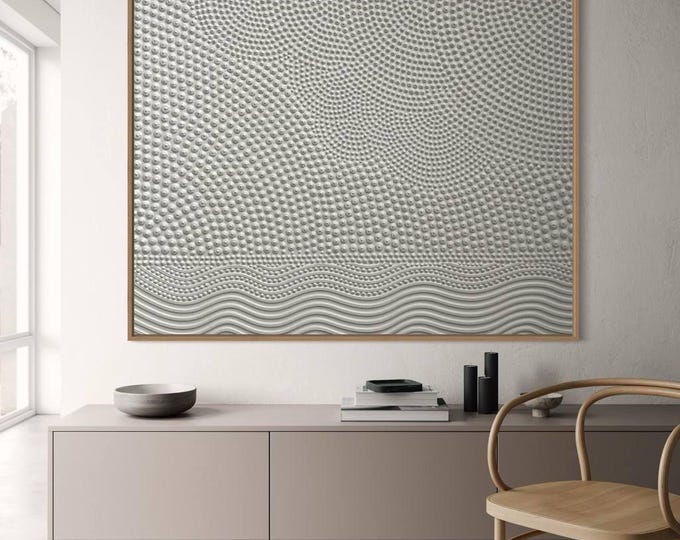 Extra Large White 3D Textured Painting: Abstract Plaster Canvas Wall Art