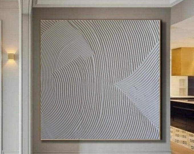 Large White Textured Abstract Wall Art, Minimalist 3D Painting, Modern Neutral Canvas, Contemporary Interior Decor