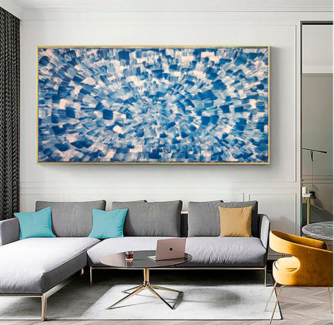 Large Painting Blue Abstract Hallway Wall Art Oversize Modern Etsy