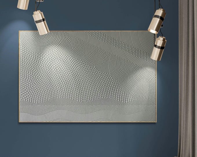 Large White Textured Wall Art Oversized Abstract Painting 3D Plaster Dot Canvas Home Decor