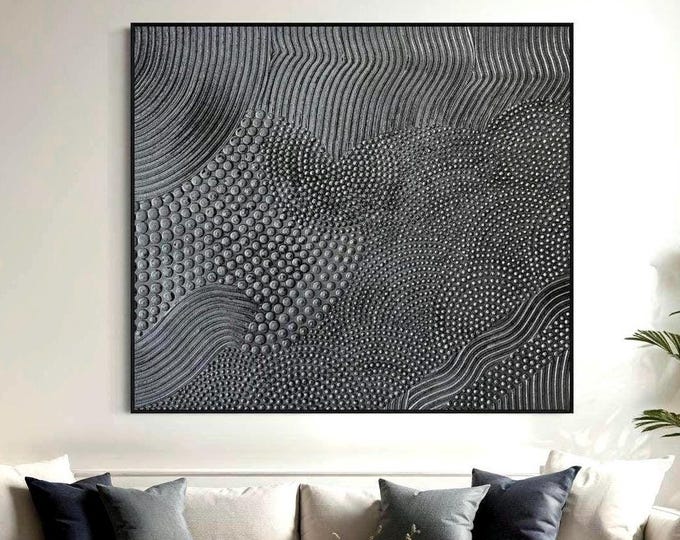 Large Textured Wall Art Oversized Abstract 3D Painting Silver & Patina Handmade Canvas Home Decor