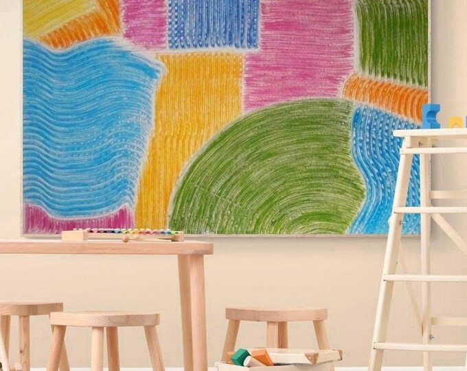 Large Textured Colorful Abstract Wall Art Oversized 3d Plaster Bright Painting Handmade Canvas