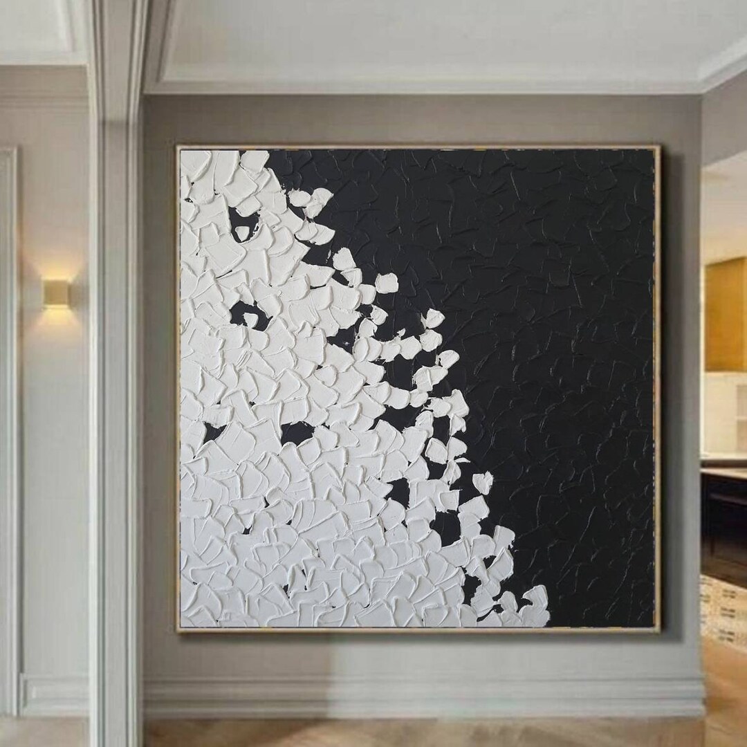 Textured Black and White Painting: Large Abstract Canvas Wall Art - Etsy