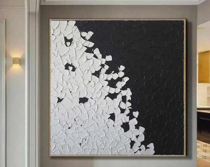 Textured Black and White Painting: Large Abstract Canvas Wall Art