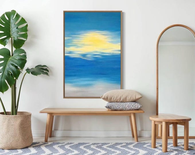 Oversized Abstract Seascape Painting, Modern Sunset Canvas Art