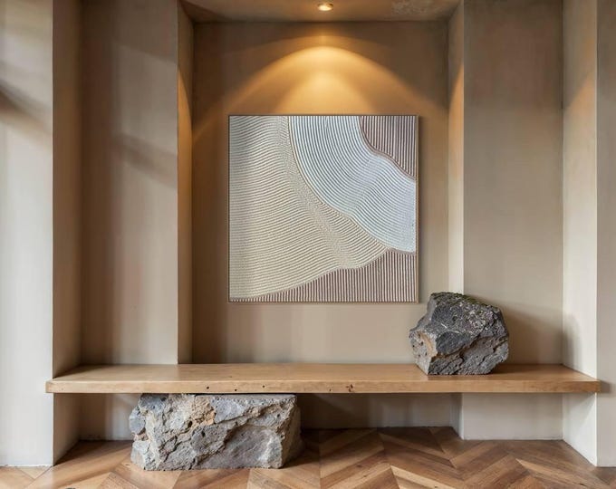 Large Textured Wall Art 3D Abstract Plaster Painting Oversized Minimalist Canvas Neutral Wall Decor