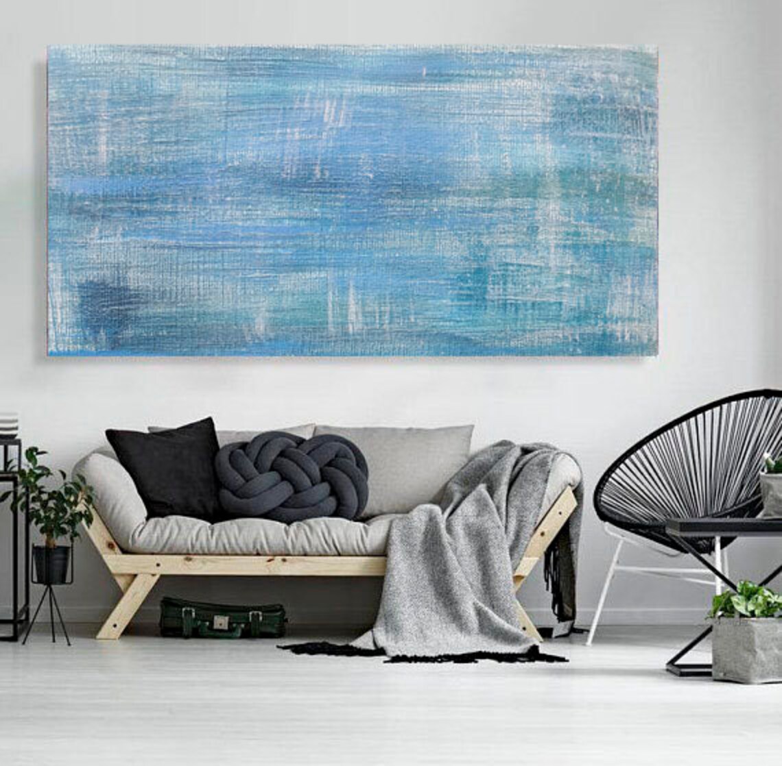 Large Painting Oversize Abstract Rustic Blue Wall Art Extra Etsy