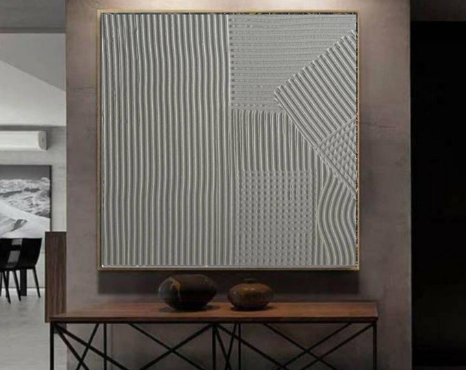 Large Textured Wall Art Gray Painting Minimalist Modern Canvas Neutral Handmade Home Decor